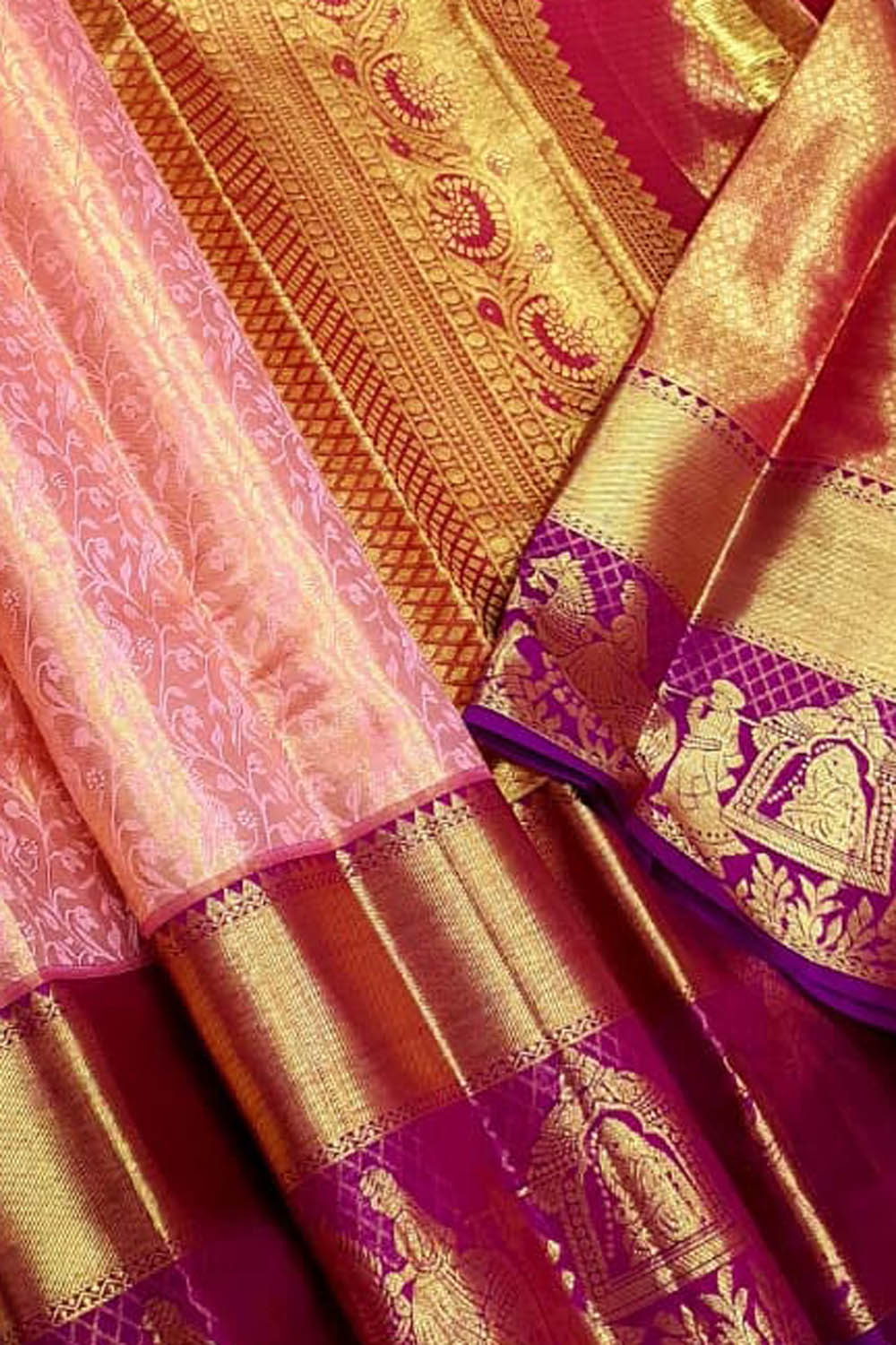 Pink Pure Kanjivaram Tissue Silk Handloom Saree - Luxurion World