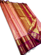 Pink Pure Kanjivaram Tissue Silk Handloom Saree - Luxurion World
