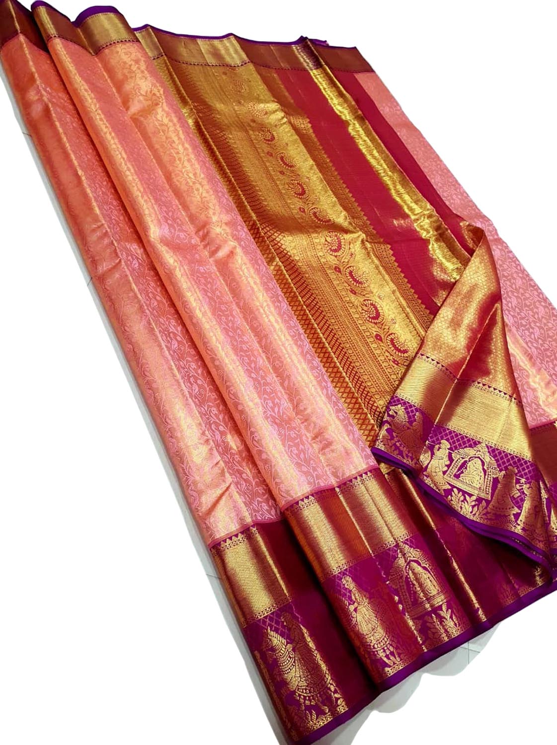 Pink Pure Kanjivaram Tissue Silk Handloom Saree - Luxurion World