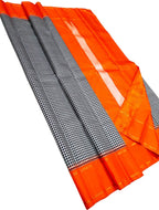 Black And White Pure Kanjivaram Silk Korvai Handloom Saree - Luxurion World