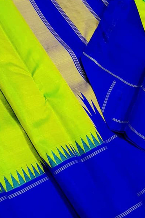 Green Pure Kanjivaram Silk Korvai Handloom Saree - Luxurion World