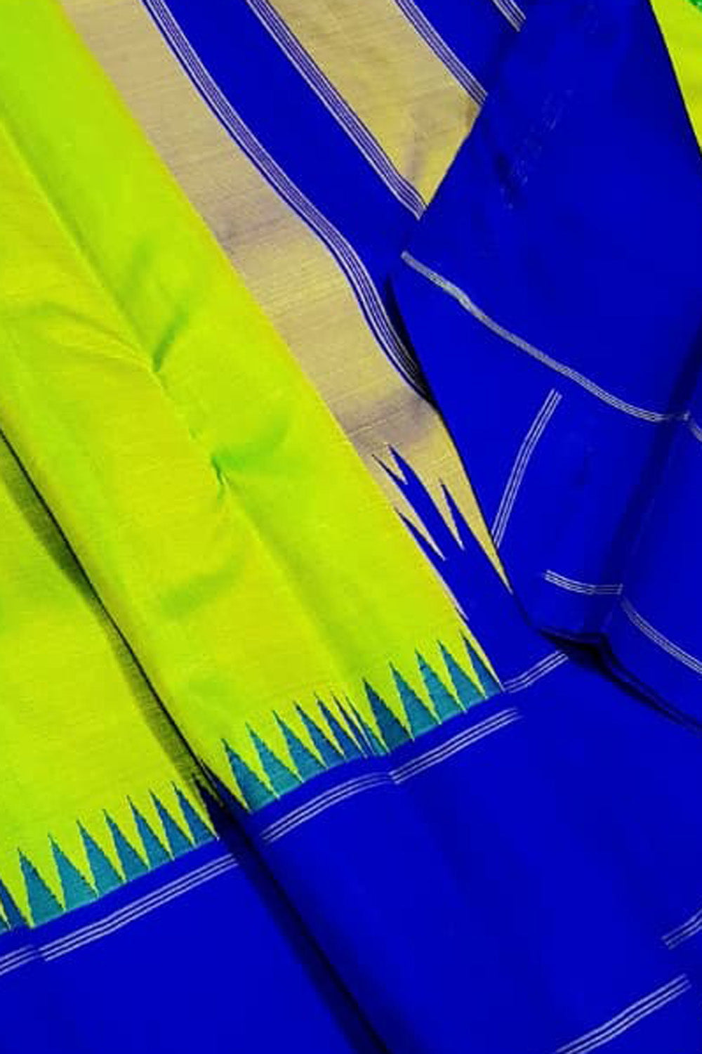 Green Pure Kanjivaram Silk Korvai Handloom Saree - Luxurion World