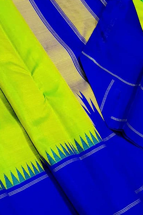 Green Pure Kanjivaram Silk Korvai Handloom Saree - Luxurion World
