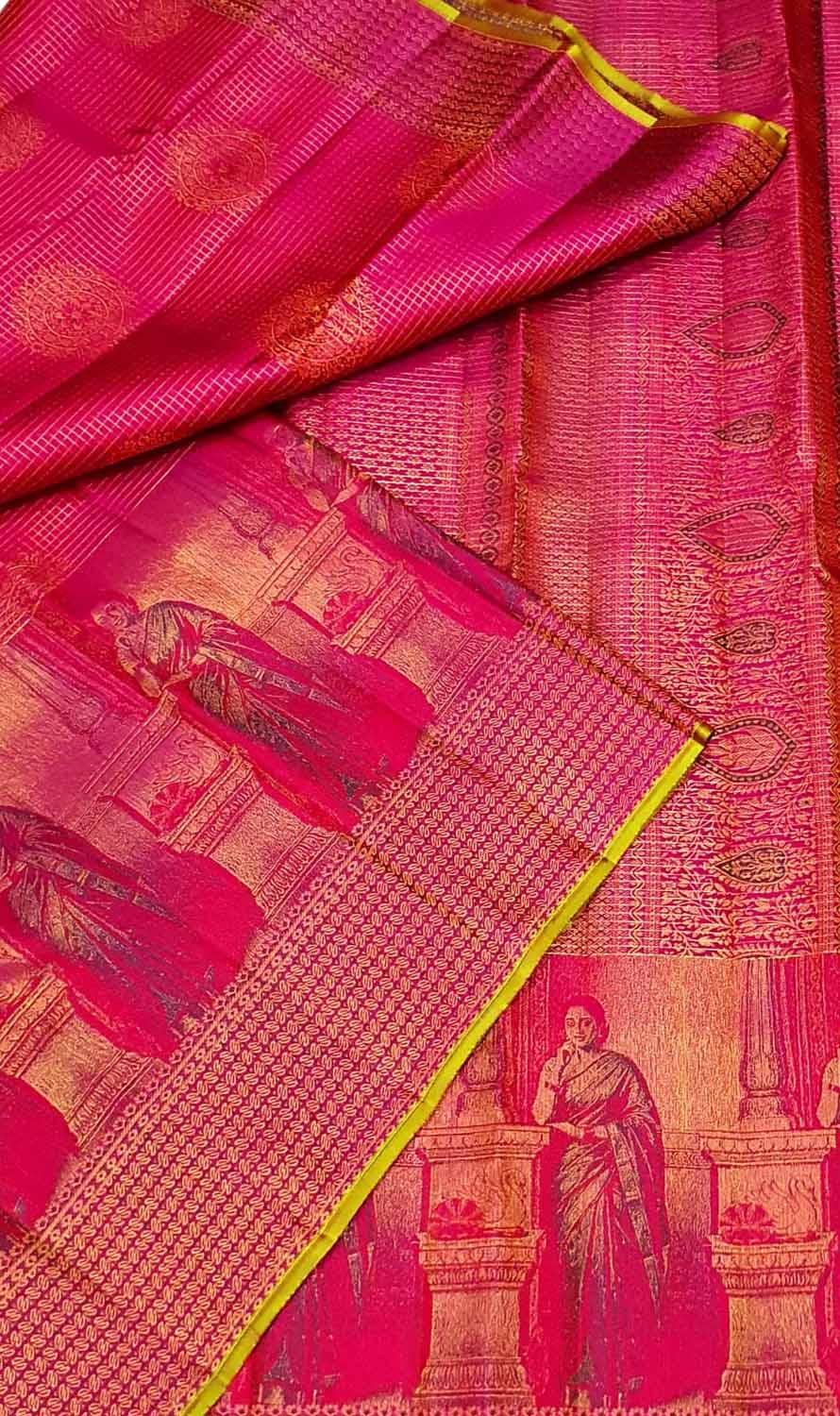 Pink Pure Kanjivaram Tissue Silk Handloom Saree - Luxurion World