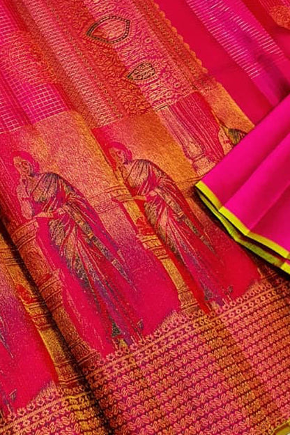 Pink Pure Kanjivaram Tissue Silk Handloom Saree
