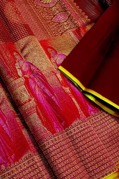 Maroon Pure Kanjivaram Tissue Silk Handloom Saree