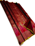Maroon Pure Kanjivaram Tissue Silk Handloom Saree - Luxurion World