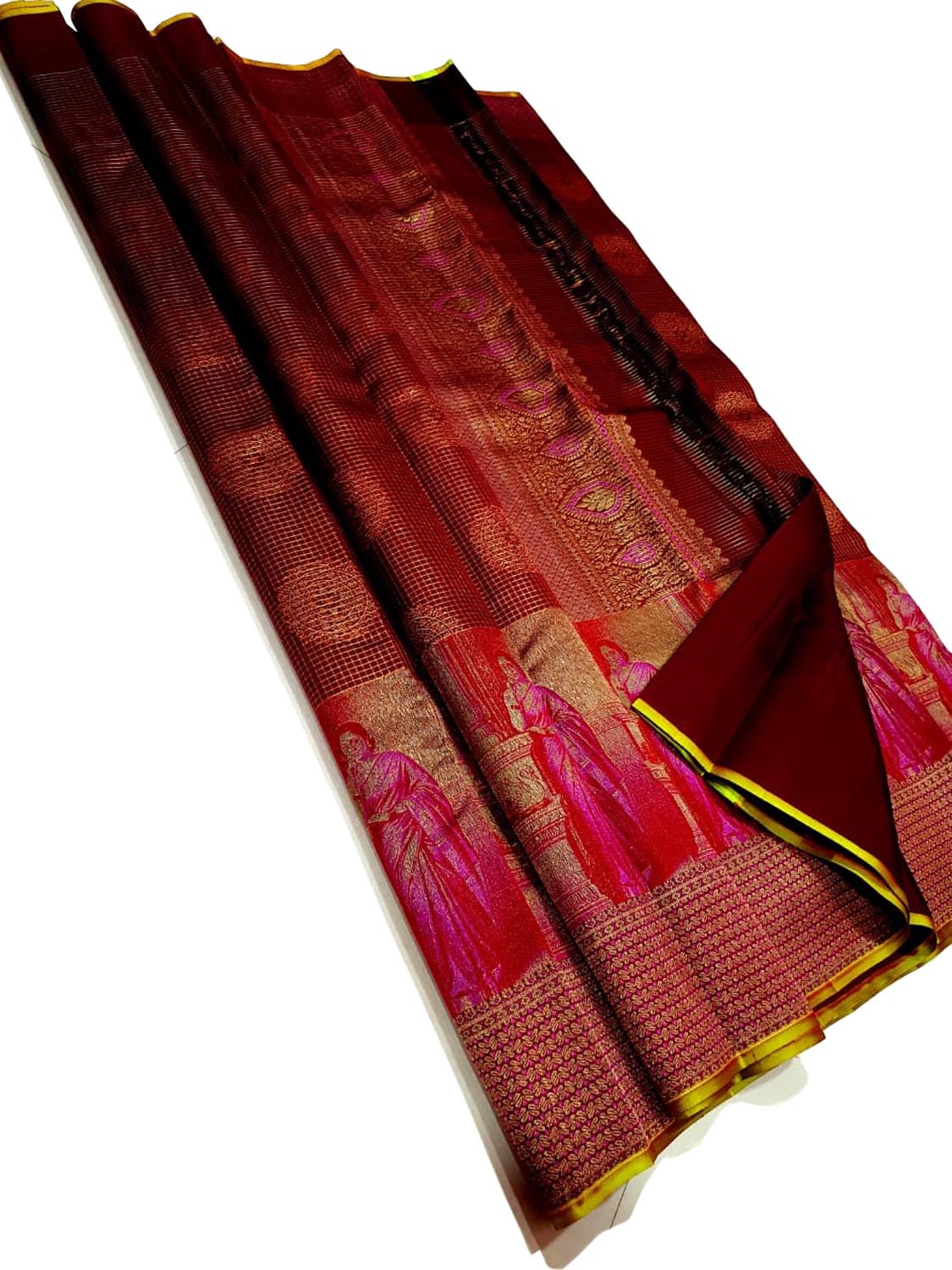 Maroon Pure Kanjivaram Tissue Silk Handloom Saree - Luxurion World