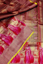 Maroon Pure Kanjivaram Tissue Silk Handloom Saree - Luxurion World