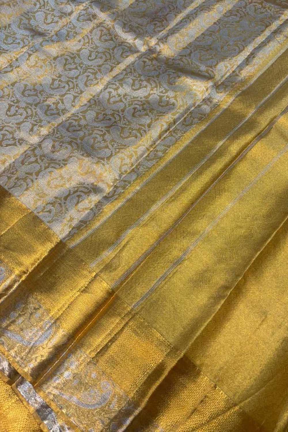 Luxurious Golden Pure Tissue Silk With Real Gold Zari Handloom Kanjeevaram Saree - Luxurion World