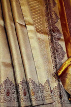 Exquisite Golden Handloom Kanjeevaram Pure Silk Saree - Luxurion World