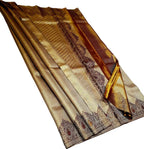 Exquisite Golden Handloom Kanjeevaram Pure Silk Saree - Luxurion World