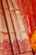Golden & Red Handloom Kanjeevaram Pure Silk Saree - Luxurion World