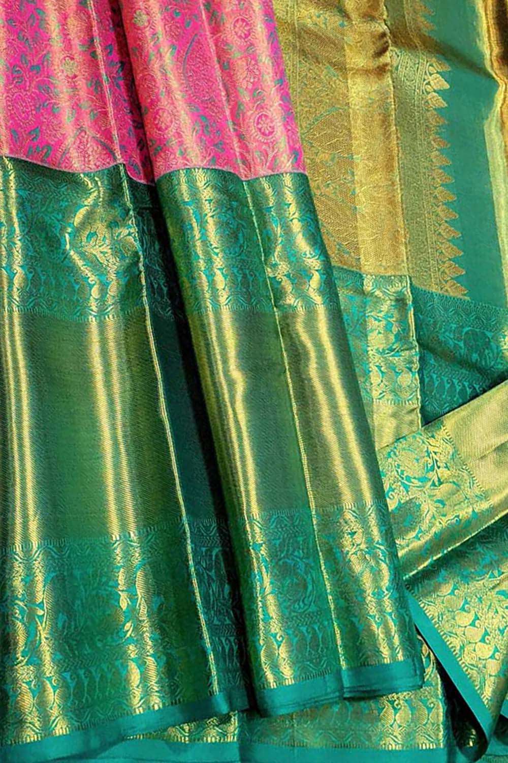 Exquisite Pink Handloom Kanjeevaram Pure Silk Saree - Luxurion World
