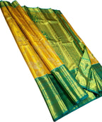 Yellow Handloom Kanjeevaram Pure Silk Saree - Elegant and Luxurious - Luxurion World