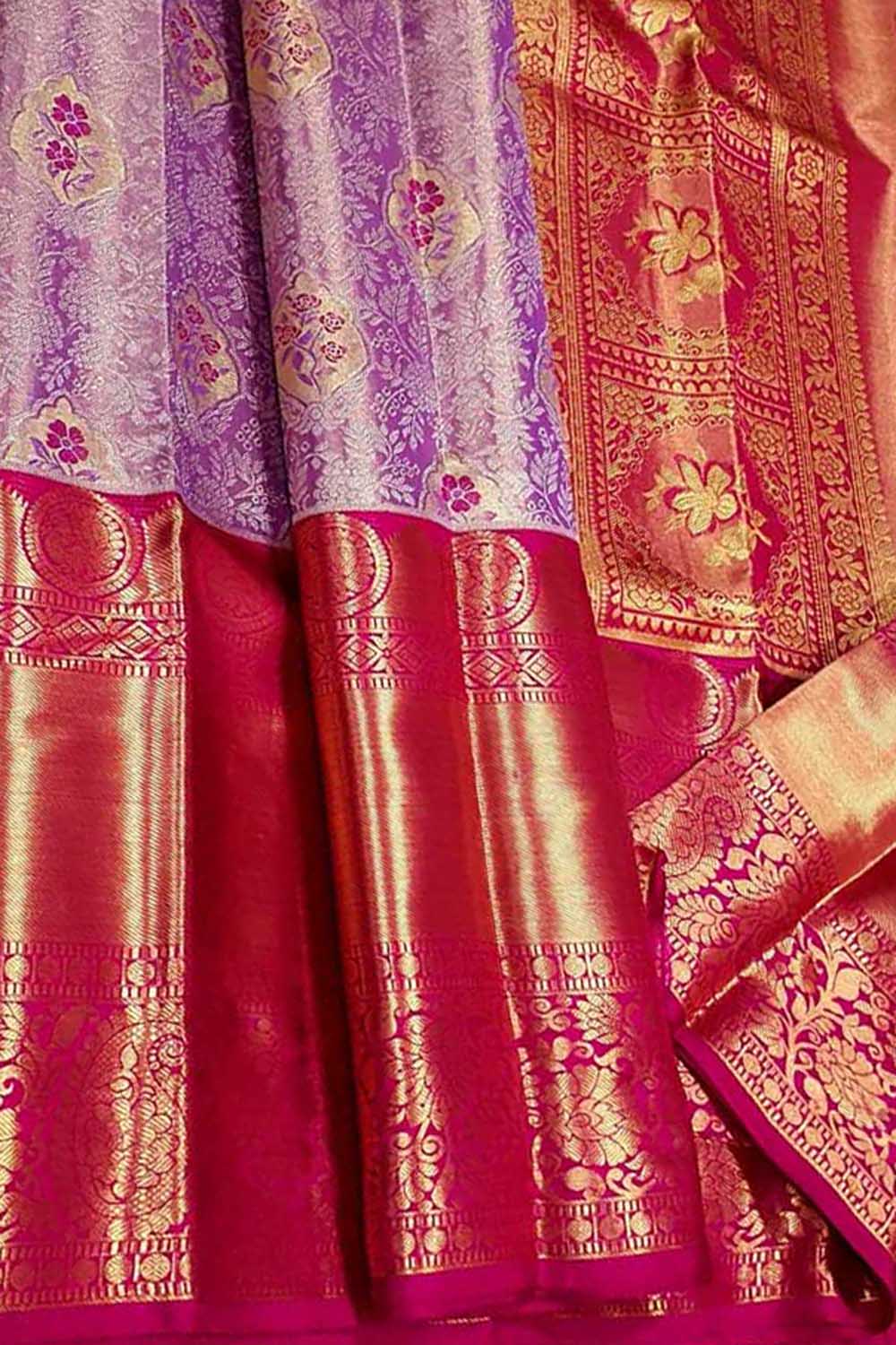 Exquisite Purple Handloom Kanjeevaram Pure Silk Saree - Luxurion World