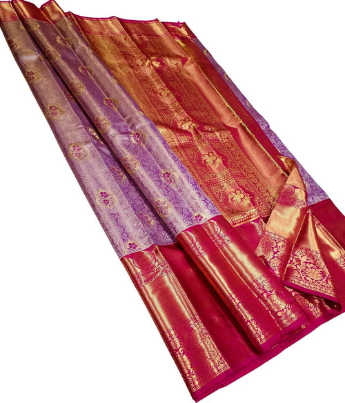 Exquisite Purple Handloom Kanjeevaram Pure Silk Saree - Luxurion World