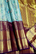 Exquisite Blue Handloom Kanjeevaram Pure Silk Saree - Luxurion World