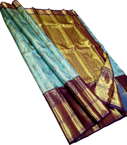 Exquisite Blue Handloom Kanjeevaram Pure Silk Saree - Luxurion World