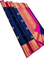 Blue Handloom Kanjivaram Pure Silk Saree — Zari Weave, Festive & Bridal