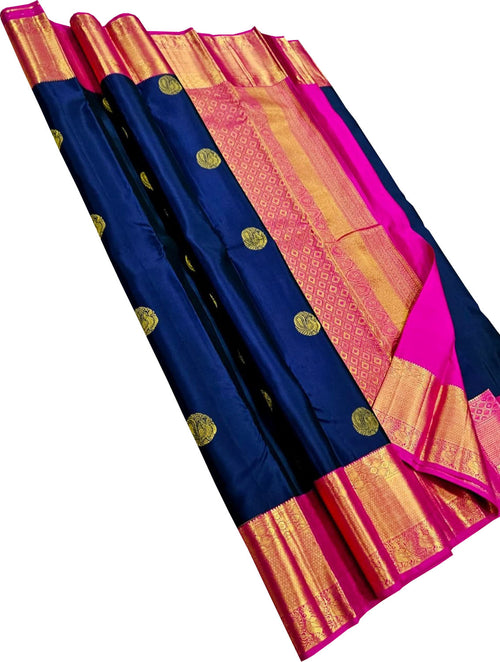 Blue Handloom Kanjivaram Pure Silk Saree — Zari Weave, Festive & Bridal