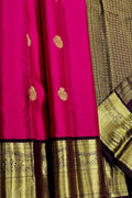 Pink Handloom Kanjivaram Pure Silk Saree — Floral Zari Border, Wedding