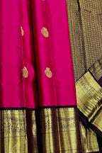 Pink Handloom Kanjivaram Pure Silk Saree — Floral Zari Border, Wedding