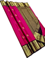 Pink Handloom Kanjivaram Pure Silk Saree — Floral Zari Border, Wedding