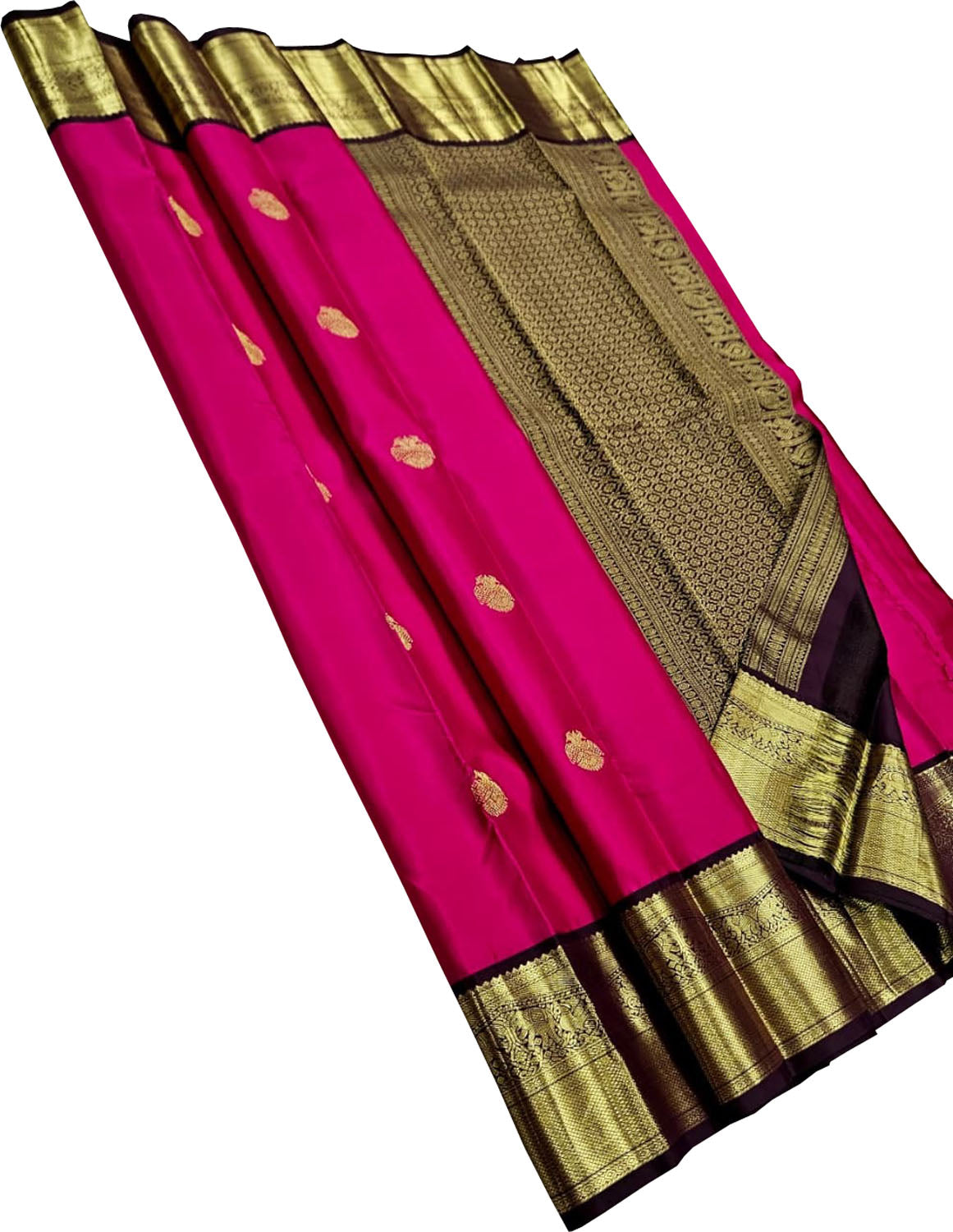 Pink Handloom Kanjivaram Pure Silk Saree — Floral Zari Border, Wedding