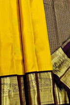 Yellow Handloom Kanjivaram Pure Silk Saree — Temple Motif Zari, Festive