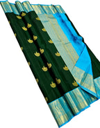 Green Handloom Kanjivaram Pure Silk Saree — Contrast Zari Border, Bridal