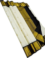 Off-White Handloom Kanjivaram Pure Silk Saree — Gold Zari Motifs, Puja & Wedding