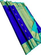 Blue Handloom Kanjivaram Pure Silk Saree — Peacock Zari Motif, Bridal