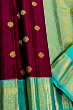 Purple Handloom Kanjivaram Pure Silk Saree — Floral Zari Pallu, Wedding