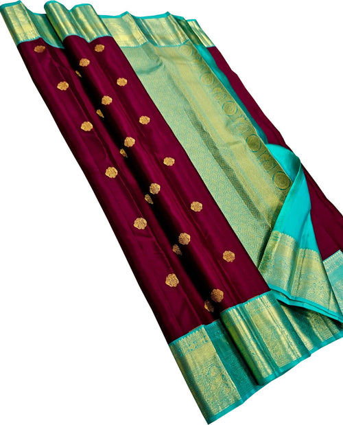 Purple Handloom Kanjivaram Pure Silk Saree — Floral Zari Pallu, Wedding