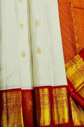 Off-White Handloom Kanjivaram Pure Silk Saree — Contrast Zari Border, Bridal