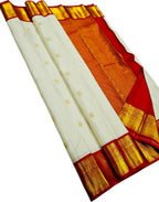 Off-White Handloom Kanjivaram Pure Silk Saree — Contrast Zari Border, Bridal
