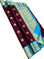 Purple Handloom Kanjivaram Pure Silk Saree — Zari Checks & Motifs, Festive