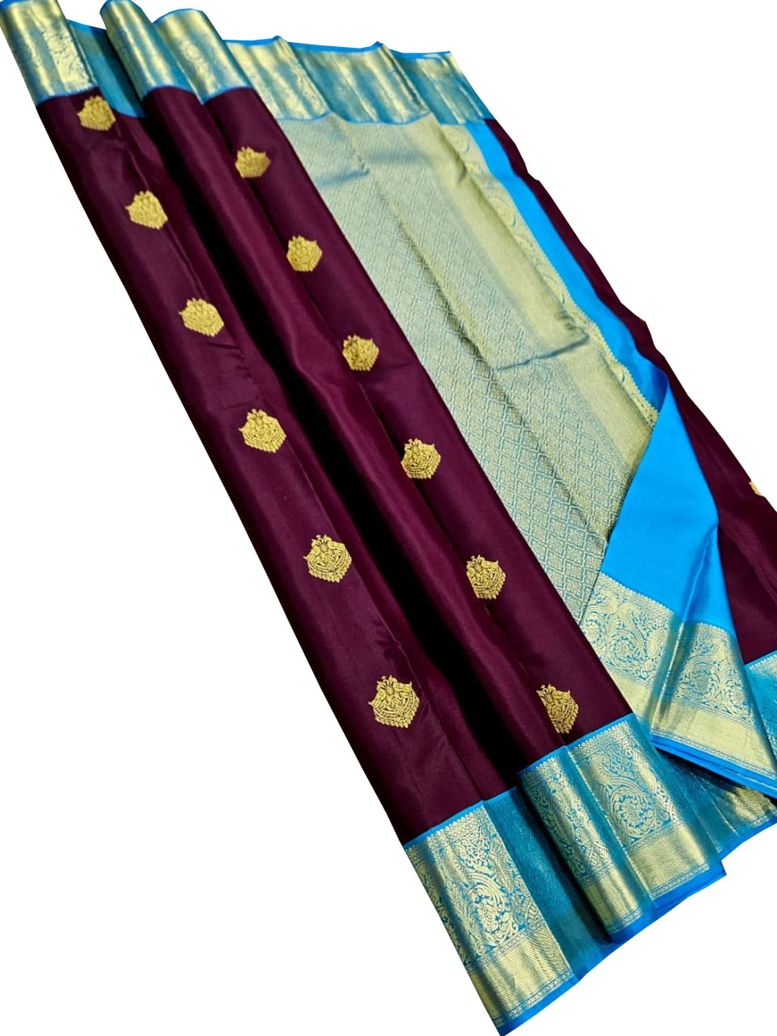 Purple Handloom Kanjivaram Pure Silk Saree — Zari Checks & Motifs, Festive