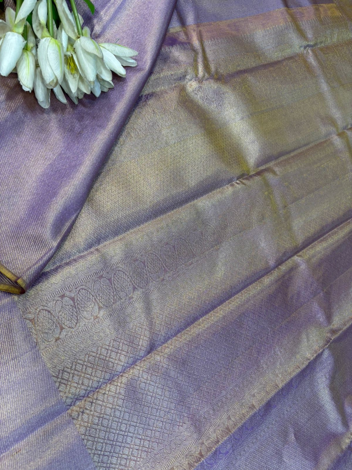 Purple Kanjeevaram Pure Tissue Silk Saree — Zari Border, Festive