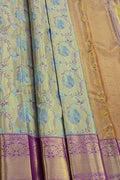 Blue Handloom Kanjeevaram Pure Silk Saree - Luxurion World