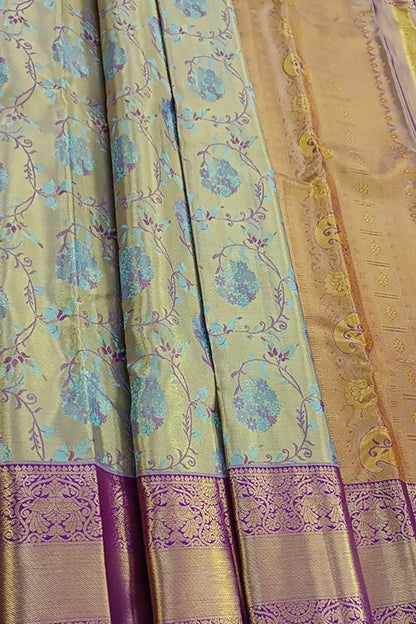 Blue Handloom Kanjeevaram Pure Silk Saree - Luxurion World