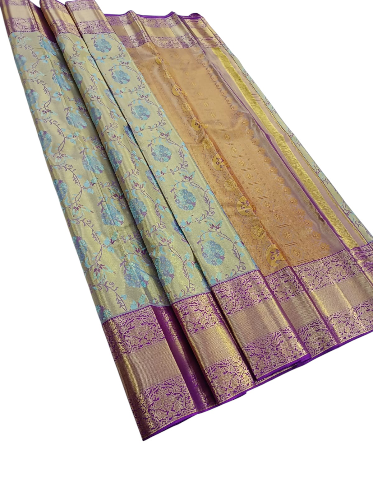Blue Handloom Kanjeevaram Pure Silk Saree - Luxurion World