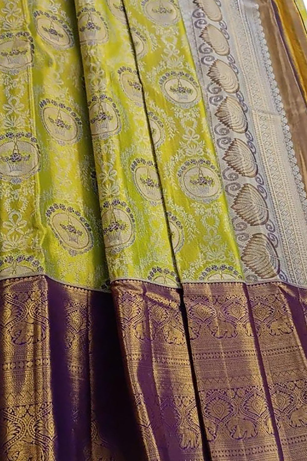 Green Handloom Kanjeevaram Pure Silk Saree - Luxurion World