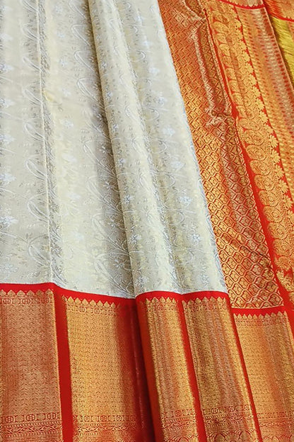 White Handloom Kanjeevaram Pure Silk Saree - Luxurion World