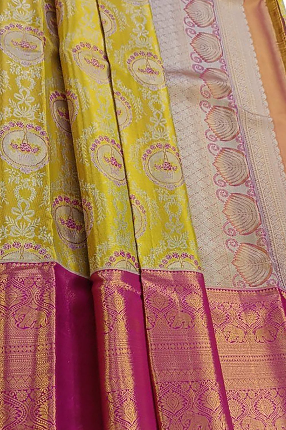 Golden Handloom Kanjeevaram Pure Silk Saree - Luxurion World