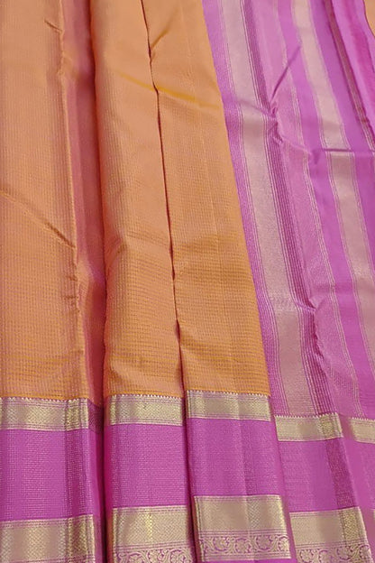 Peach Handloom Kanjeevaram Pure Silk Saree - Luxurion World