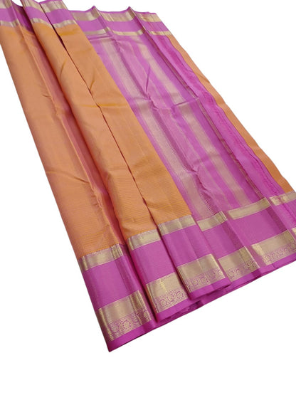 Peach Handloom Kanjeevaram Pure Silk Saree - Luxurion World