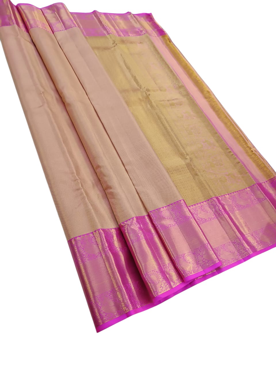 Peach Handloom Kanjeevaram Pure Silk Saree - Luxurion World
