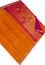 Orange Pure Silk Kanjeevaram Handloom Narrow Border Saree - Luxurion World